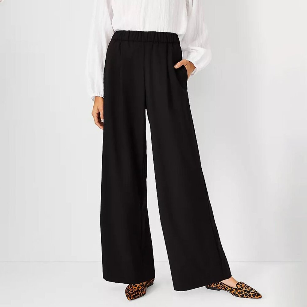 Ann Taylor Black Wide-Leg Pull-On Pants
